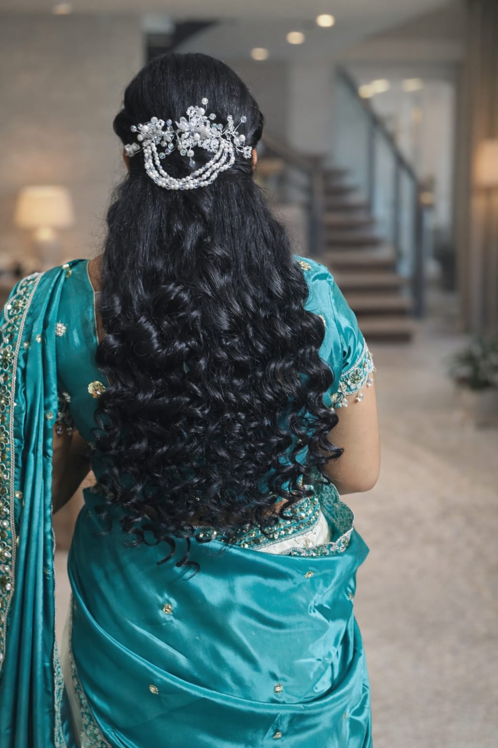 Bridal hair styling — long curls
